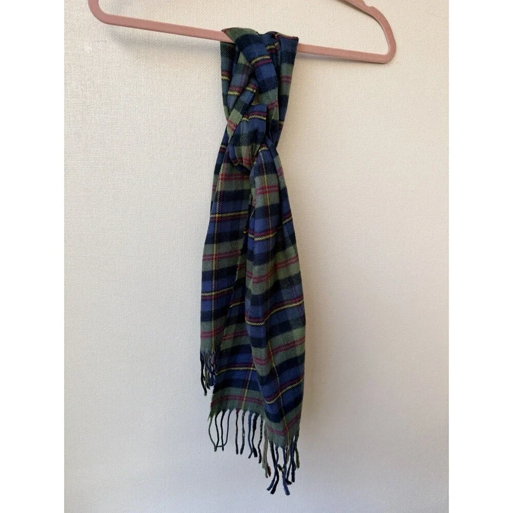 CHRISTIAN DIOR Cashmaire Acrylic Scarf Fringed Tartan Plaid Made In Korea 54x12